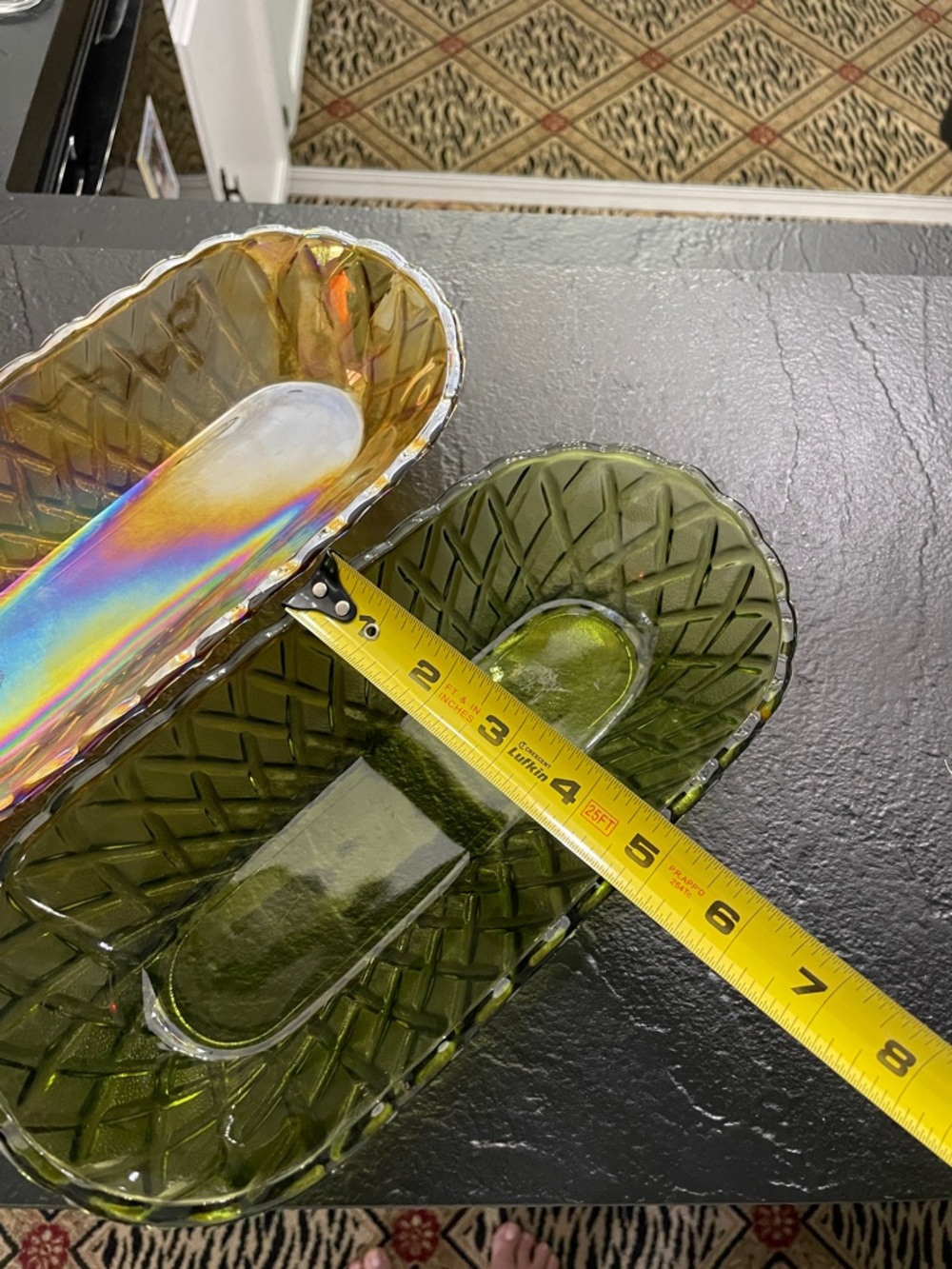 Indiana Glass Iridescent and Green Oblong Snack Dishes No cracks or chips - Picture 7 of 8
